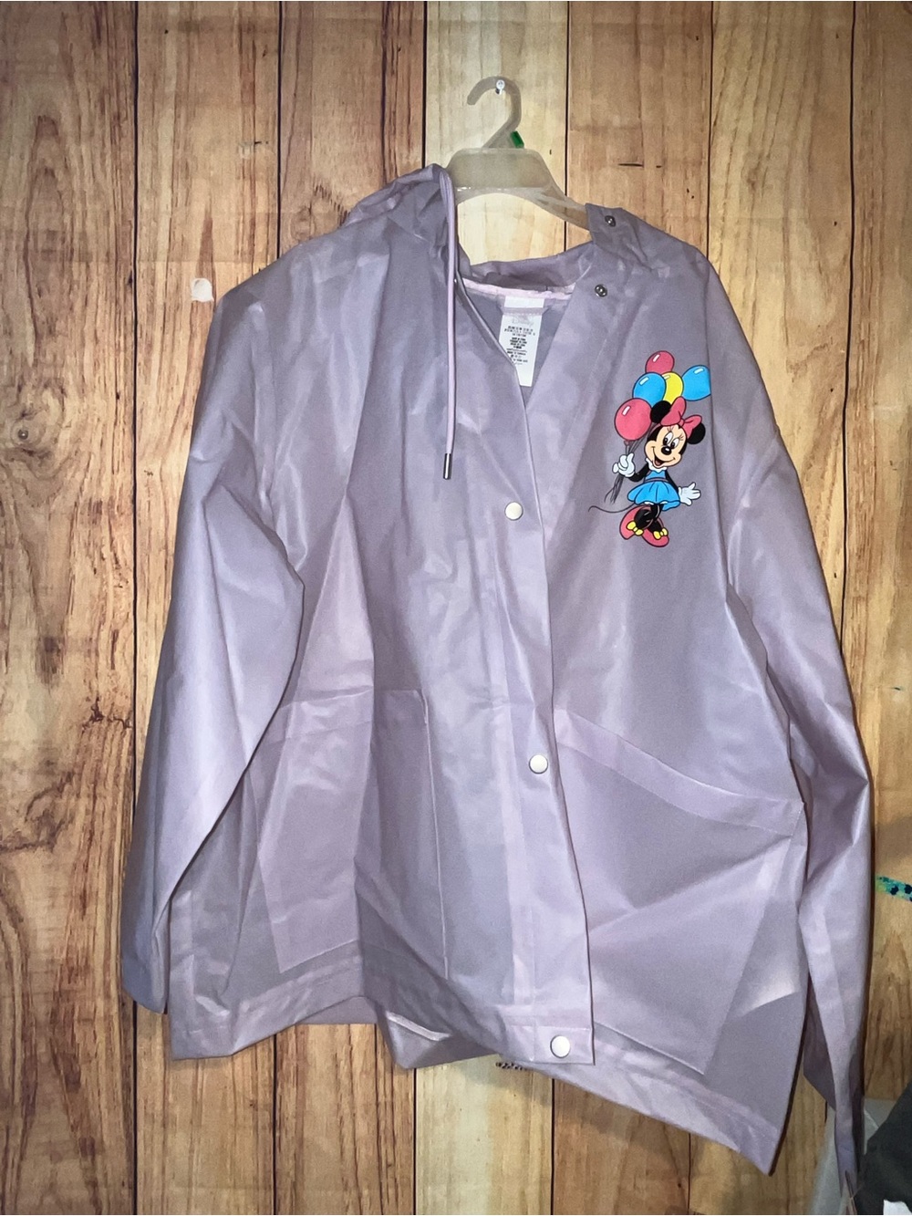 Disney Minnie Mouse Lilac Button Rain Jacket Womens Size 1X Hooded Waterproof